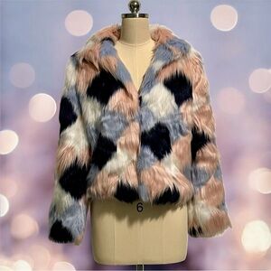 Forever21 Faux Fur Checkered Pattern Coat